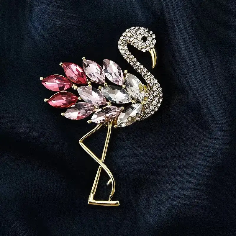 Rhinestone Flamingo Brooch