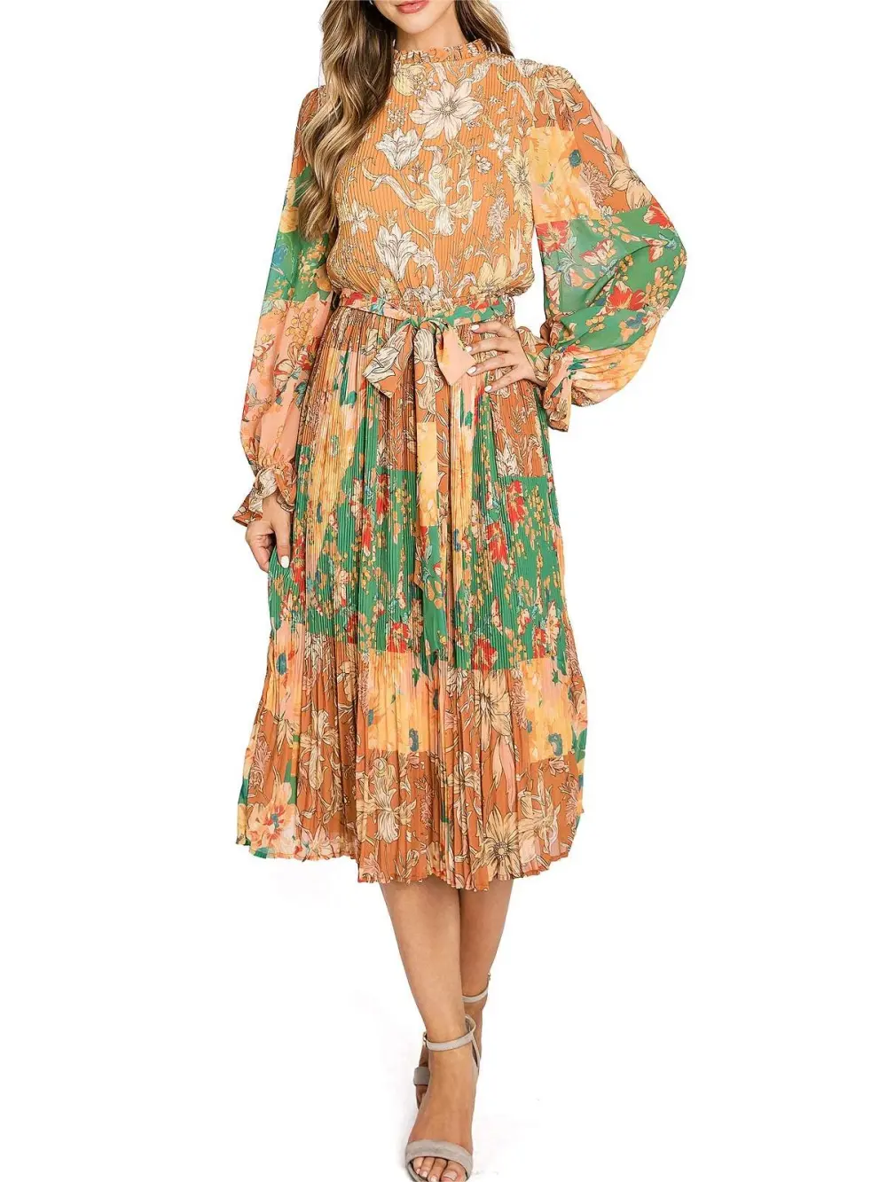 Floral Long Sleeve Midi Dress