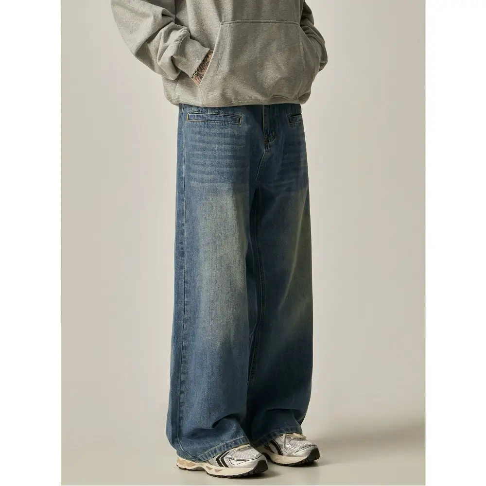 Ultra-Wide Faded Washed Jeans