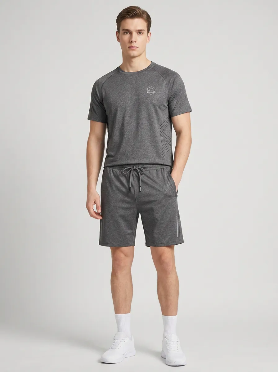 Men's Geometric Logo Printed Athletic T-shirt and Shorts Set