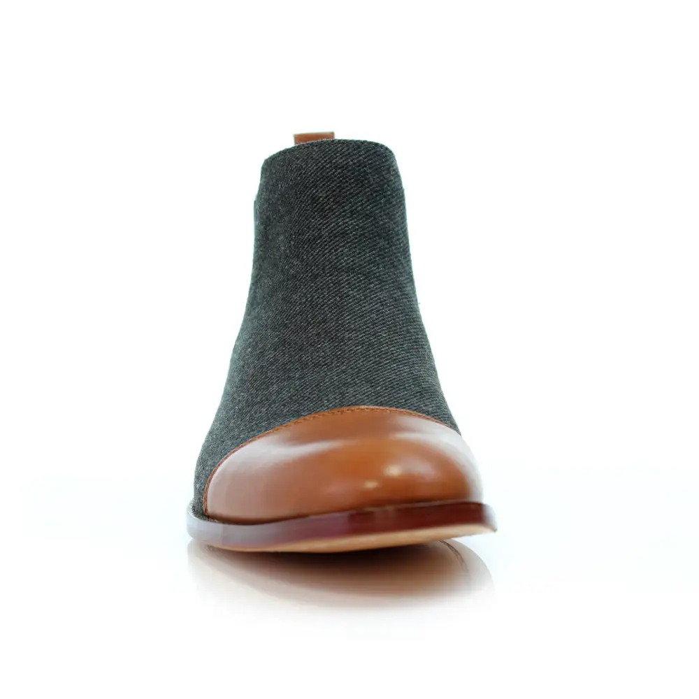 Faux-Leather Two-Tone Slip-On Chelsea Boots