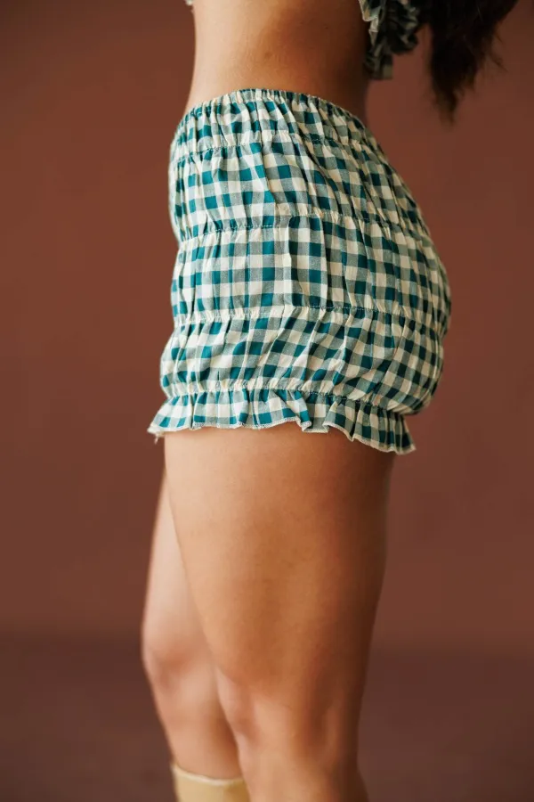 Cotton Gingham Elastic Waist Casual Shorts