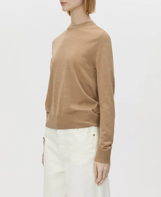 Tan Melange Crew Neck Classic Sweater