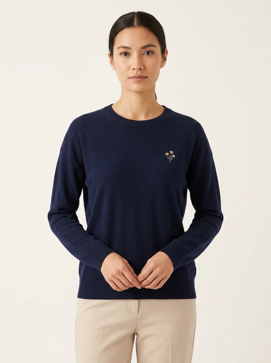 Women's Floral Embroidered Crewneck Sweater