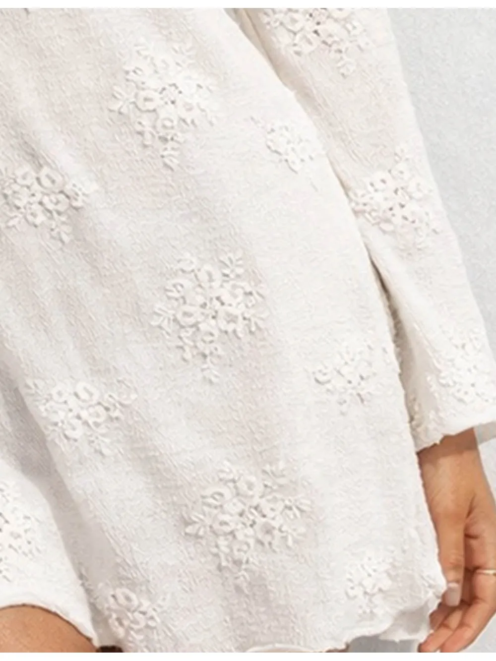 Embroidery Sheer Lace Flared Sleeves Mini Dress