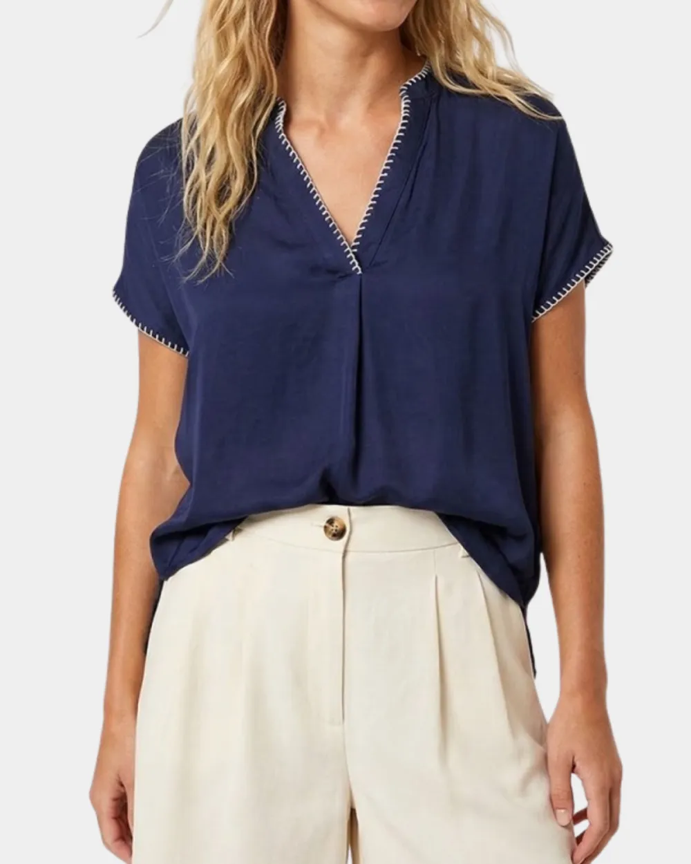 Textured Relaxed Whipstitch Blouse Blouses & Shirts