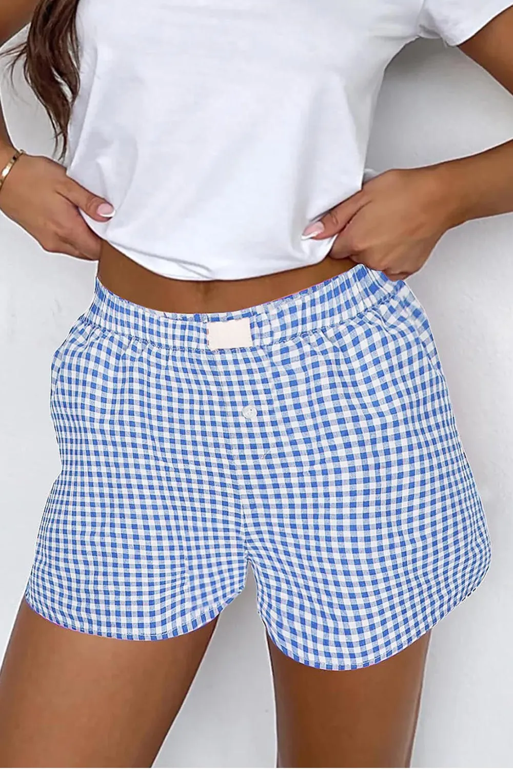 Plaid Striped High Waist Relaxed Fit Casual Shorts