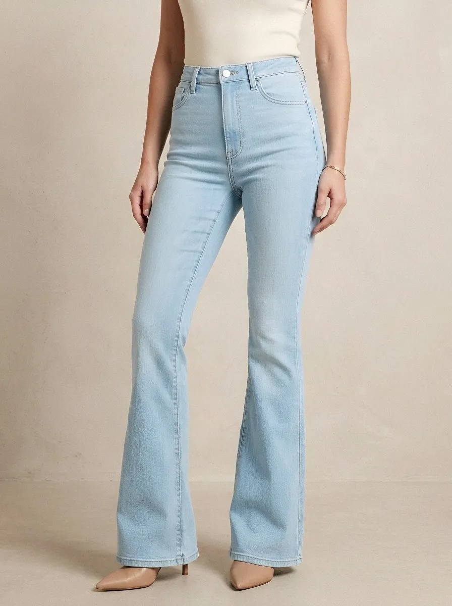 High-Waist Vintage-Wash Women's High-Waist Stretch Flare Jeans