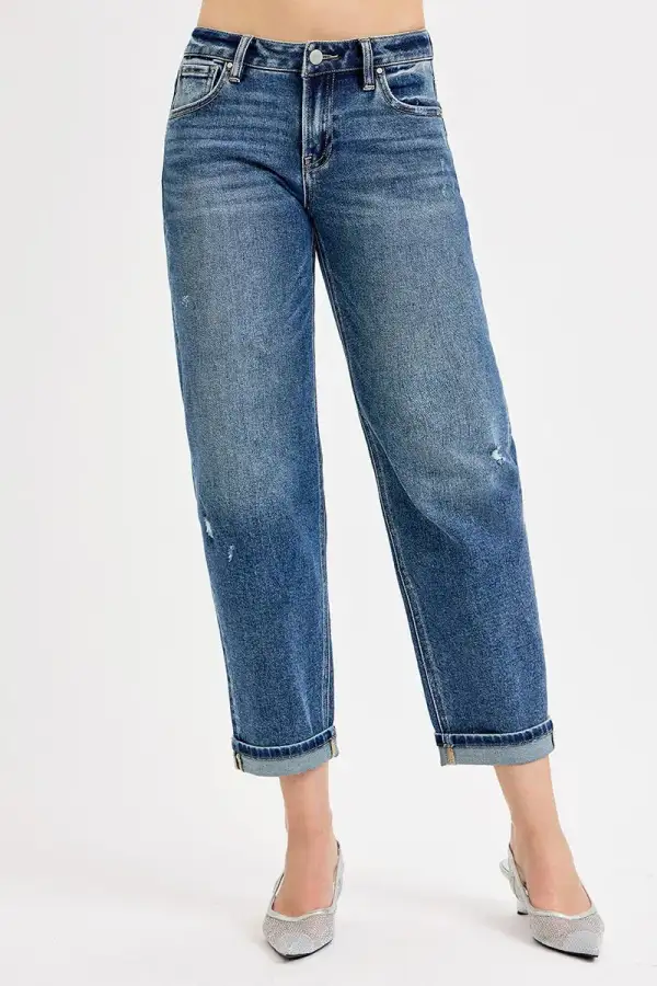 Mid-Rise Low-Rise Cropped Distressed Straight Leg Jeans