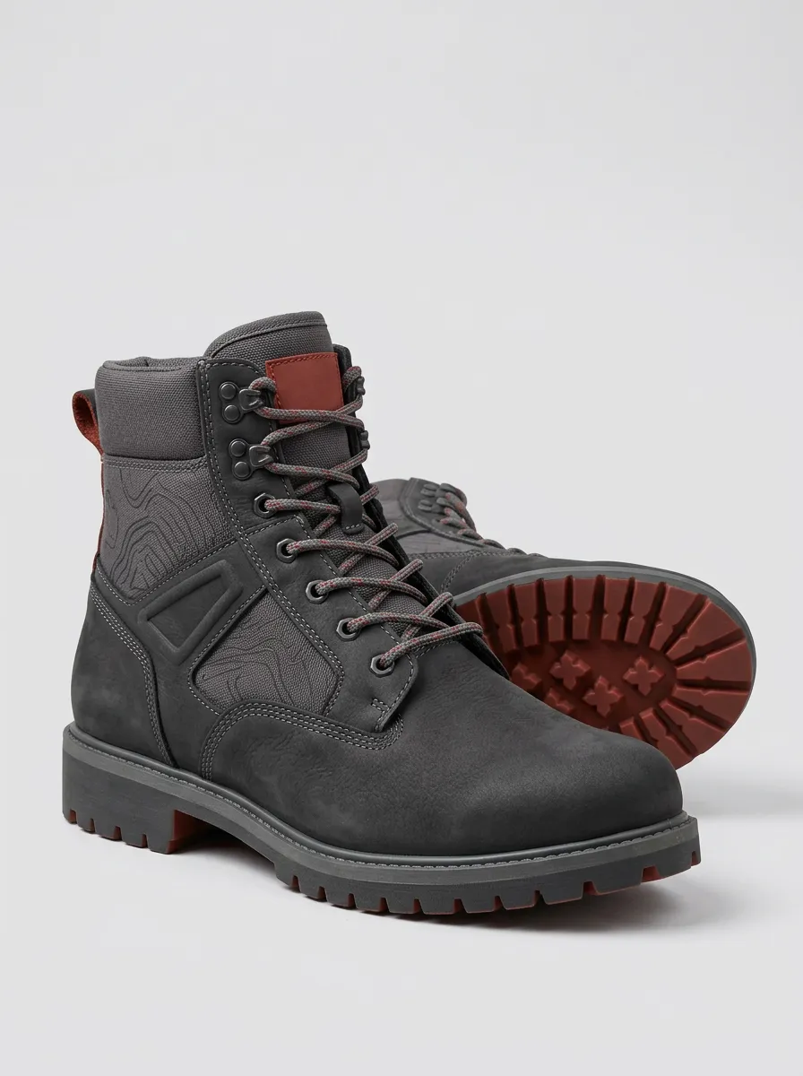 Unisex Contemporary Outdoor Hiking Topographic Print Work Boots