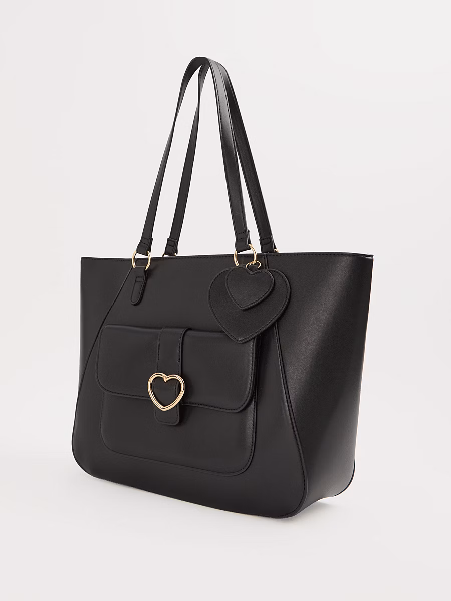 Black Heart Buckle Leather Look Tote Bag with Pencil Case detail 2