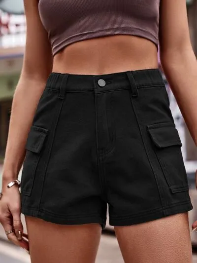 Classic High Waist Denim Shorts with Pockets