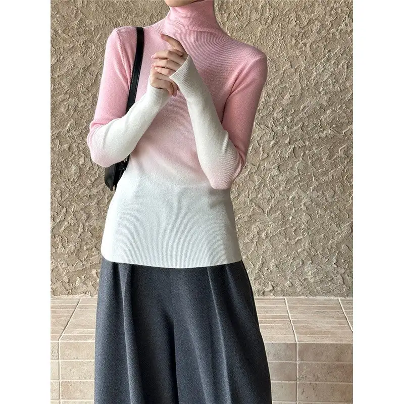 Streamlined Gradient High Neck Knitted Sweater