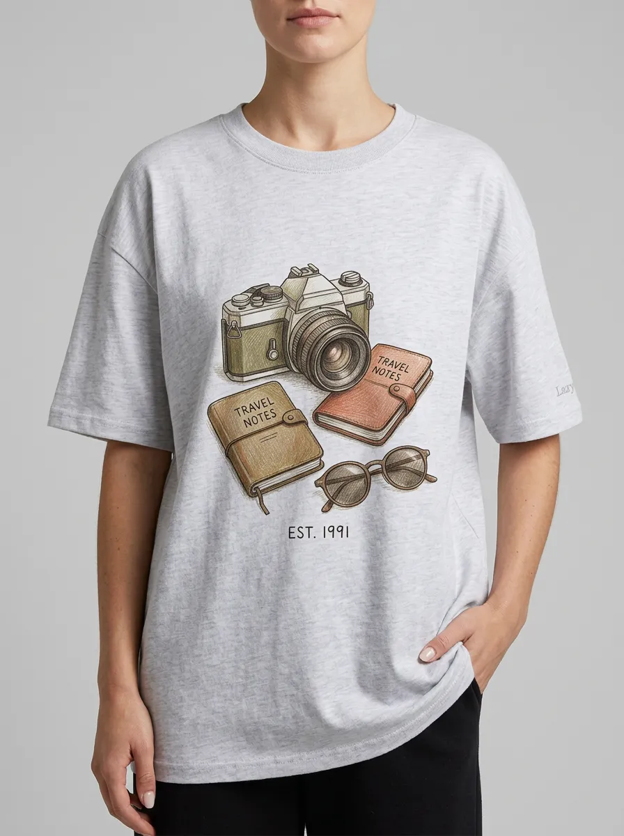 Women's Unisex Travel Camera Notebooks Graphic T-Shirt