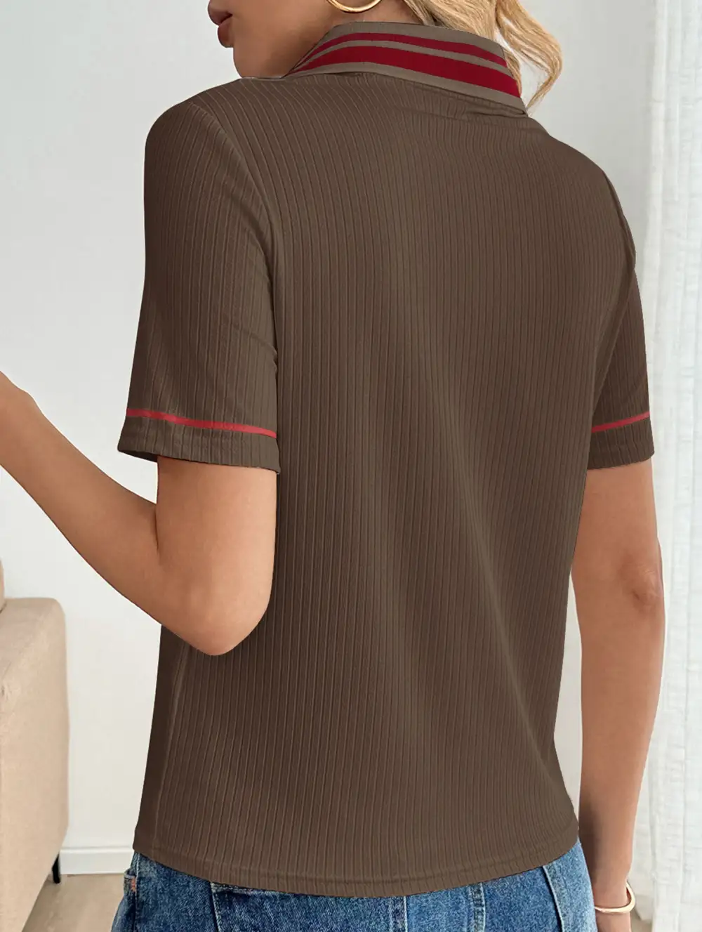 Retro Striped Collared Polo Shirt