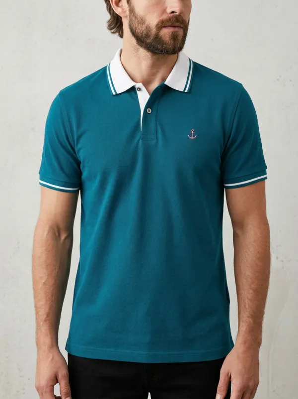 Men's Nautical Sailor Anchor Embroidered Navy Polo Shirt