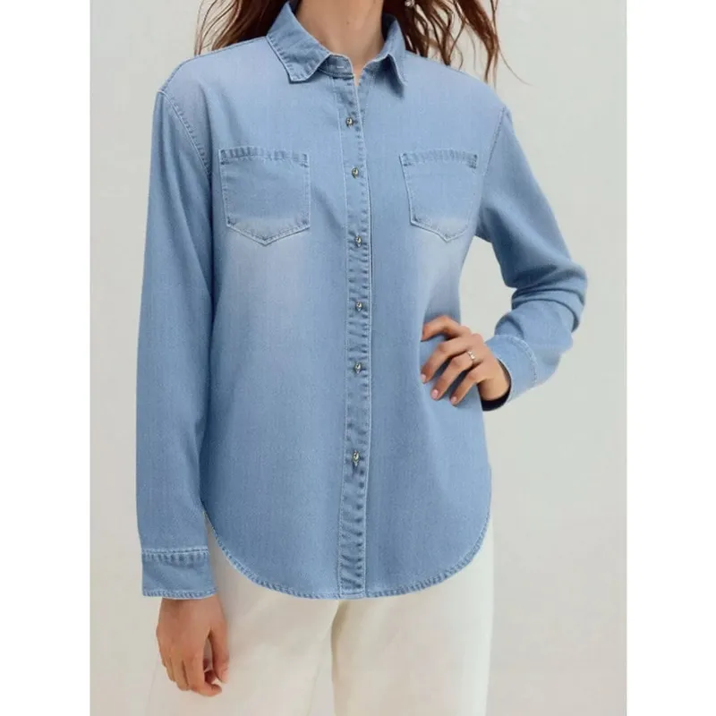 Plus Size Button-Up Long-Sleeve Denim Shirt