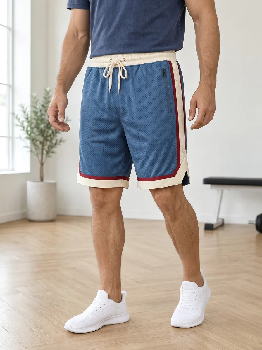 Men's Athletic Mesh Colorblock Drawstring Gym Shorts