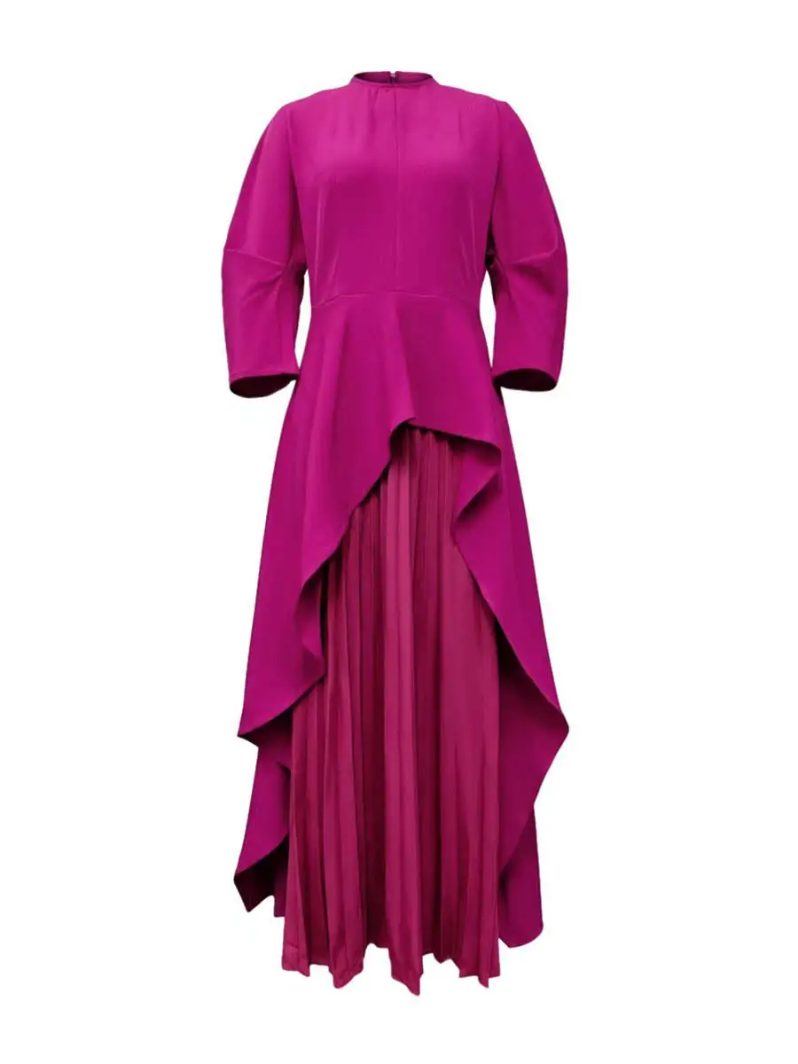 Tiered Pleated Long Neck Maxi Dress
