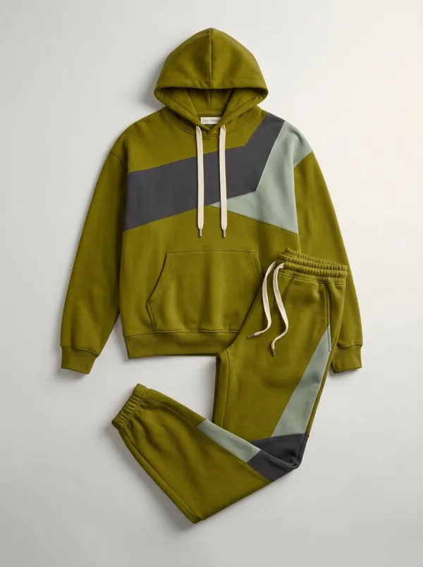 Men's Streamlined Colorblock Geometric Pattern Print Jogger Set
