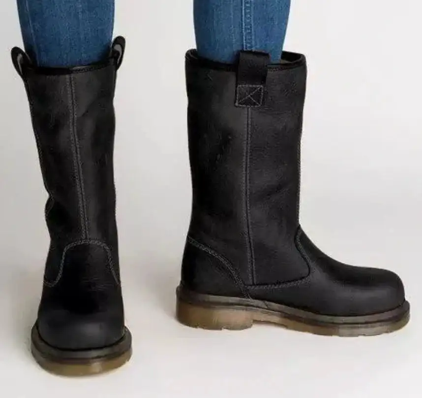 Warm Lined Leather Boots Waterproof Mid Calf Insulated Boots