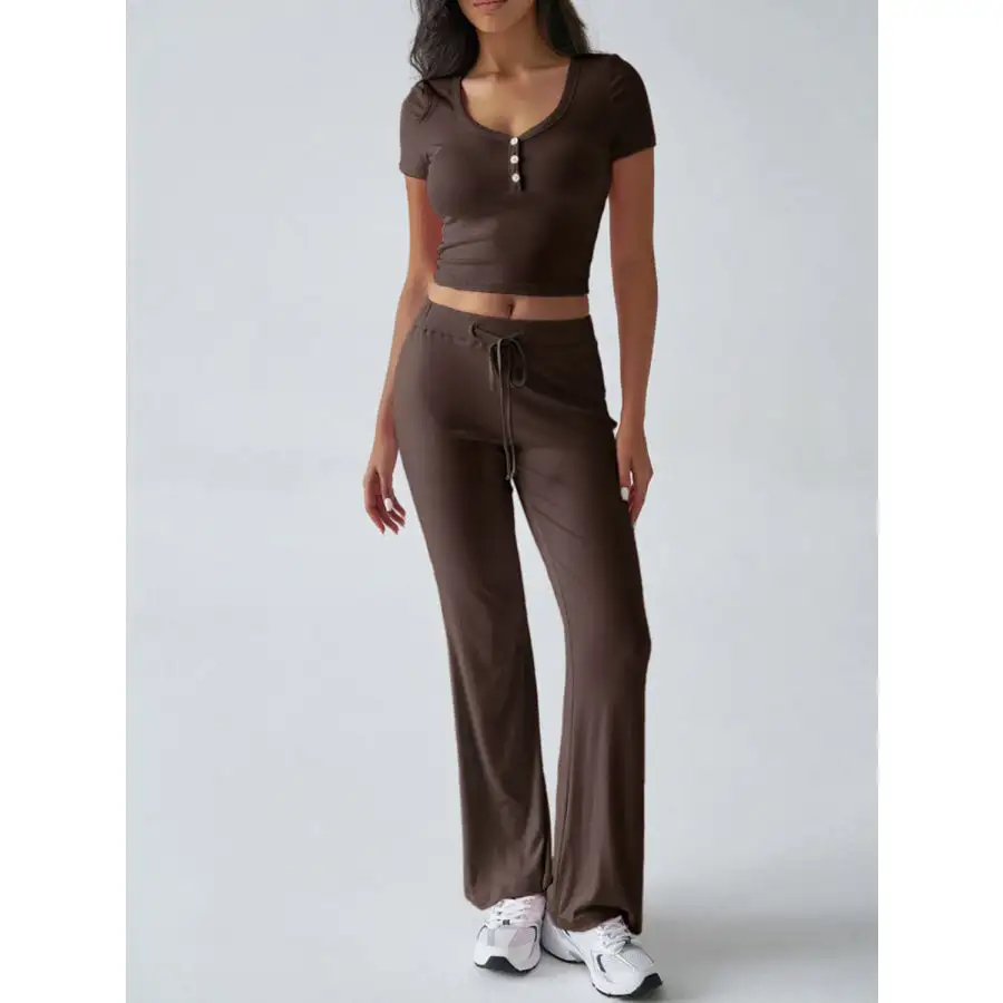 Short Sleeve Top and Drawstring Pants Set