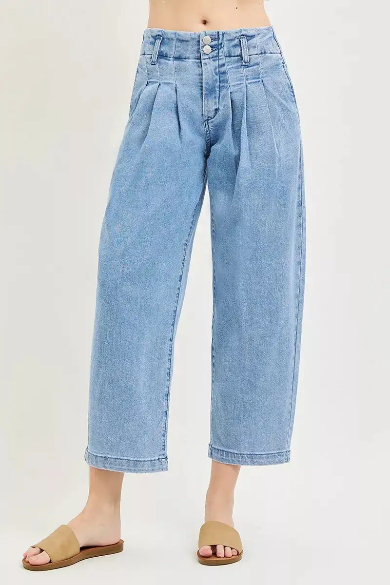 Pleated Barrel Leg Jeans