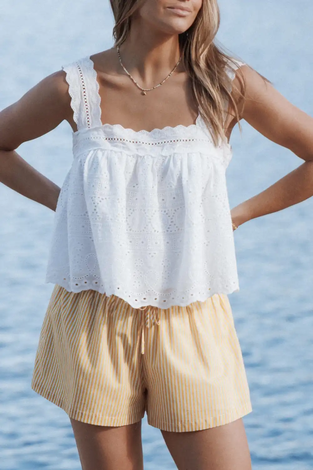 Cotton Striped High Waist Casual Shorts