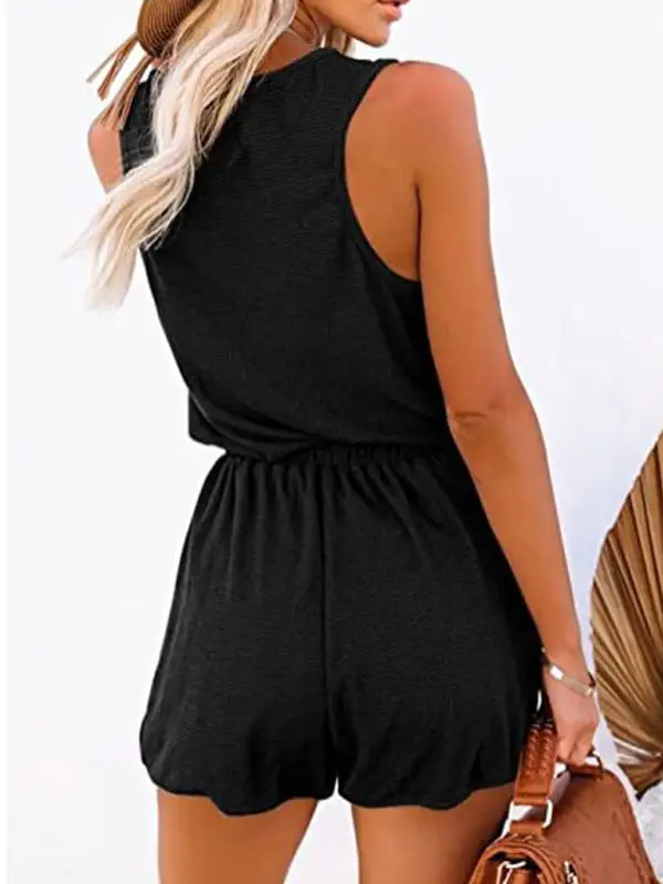 Sleeveless Jumpsuit Waist Tie Loose Wide Shorts