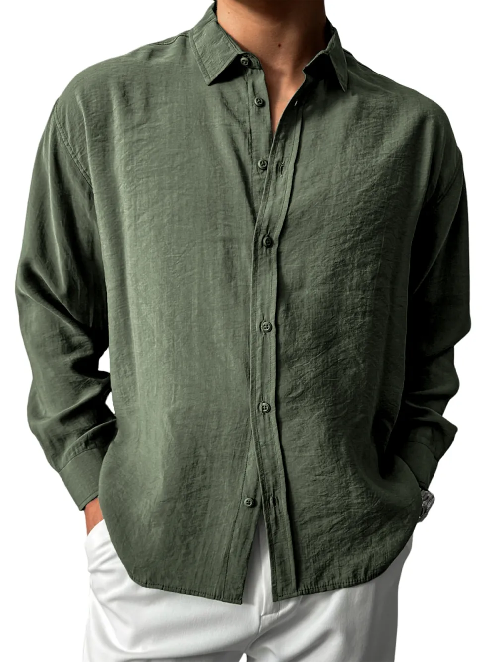 Easy Fit Long Sleeve Button Front Shirt