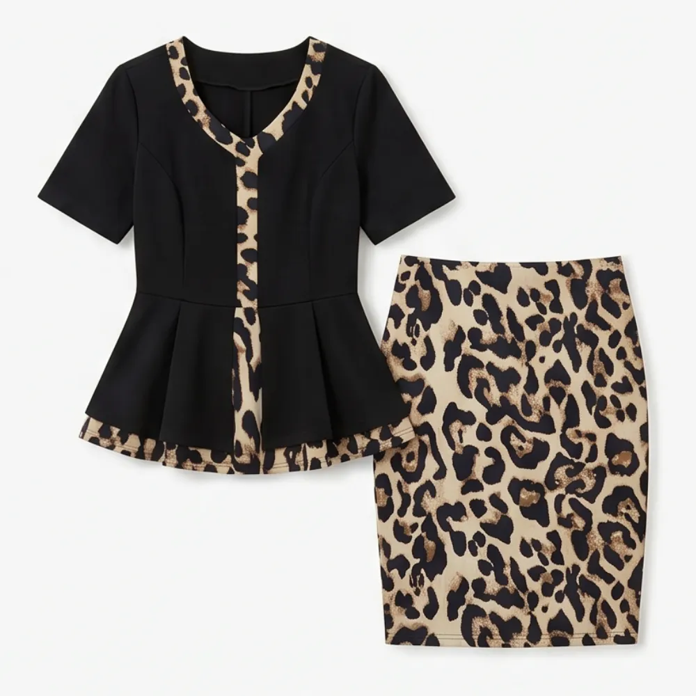 Contrast Peplum Pants Set