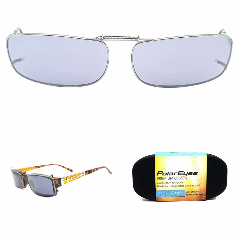 Smoke Lens 56mm Rectangular Polarized Clip-On Sunglasses