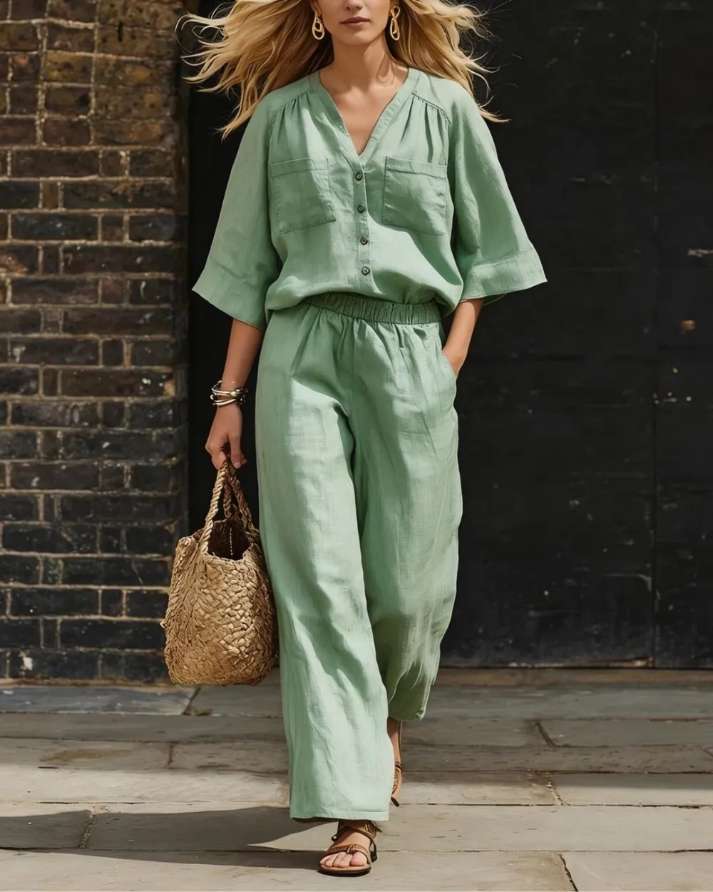 Relaxed Fit Two-Piece Set Breezy Minimalist Coordinated Elegant Outfit