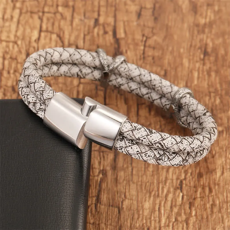 Braided Leather Dragon Claw Stainless Steel Bracelet
