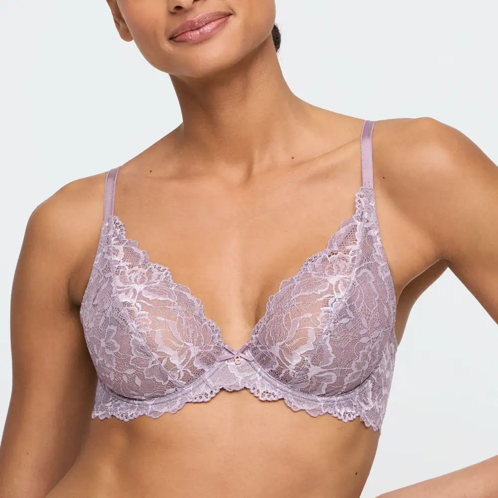 Women's Push-Up Underwire Unpadded Chimney Back Floral Lace Embroidery Mesh Floral Detail Bra