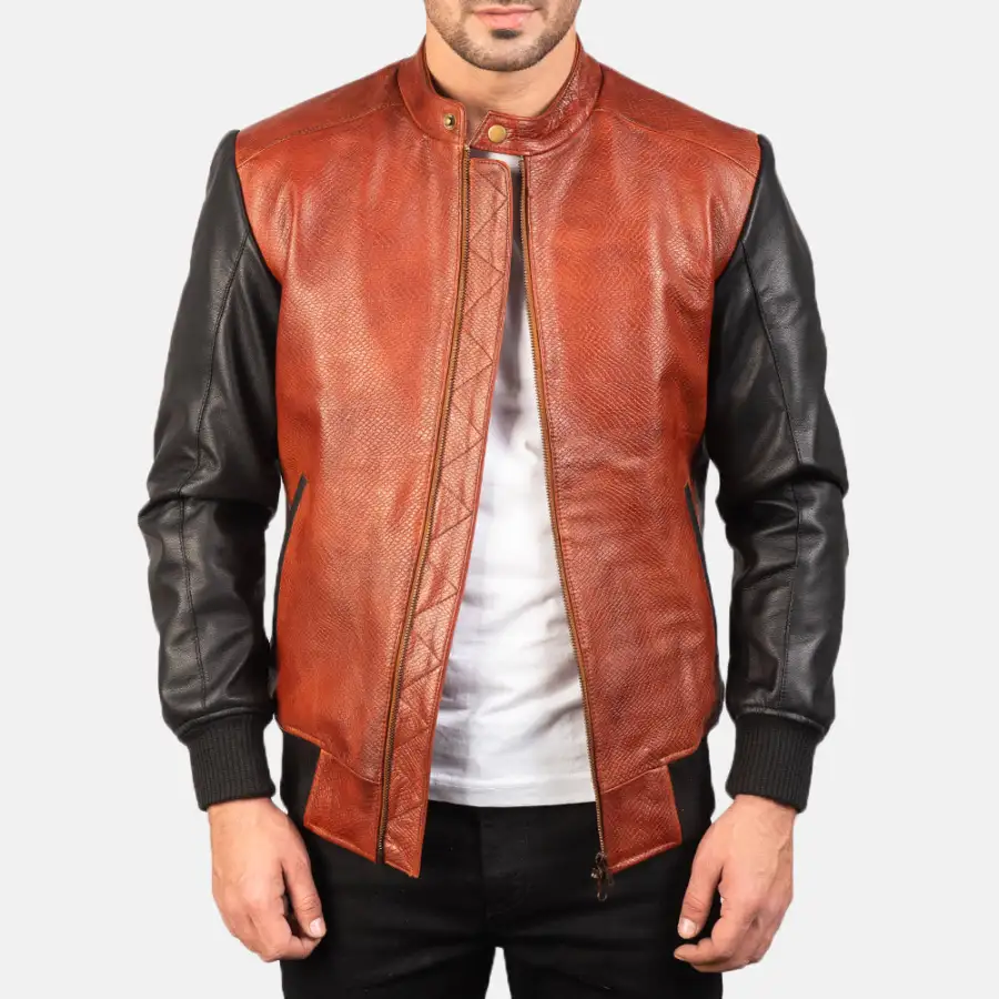 Men's Classic Structured Bomber Leather Jacket