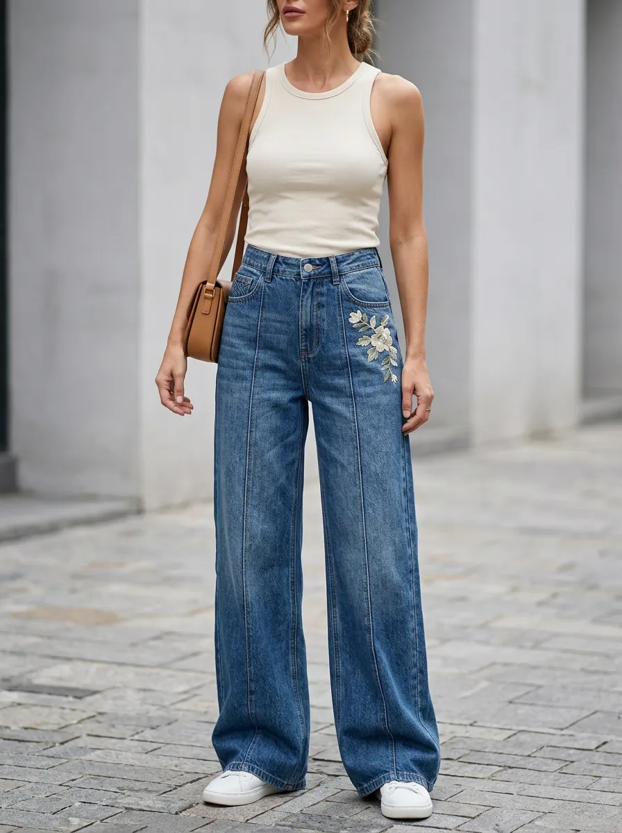 Women's Wide Leg Casual Denim Jeans