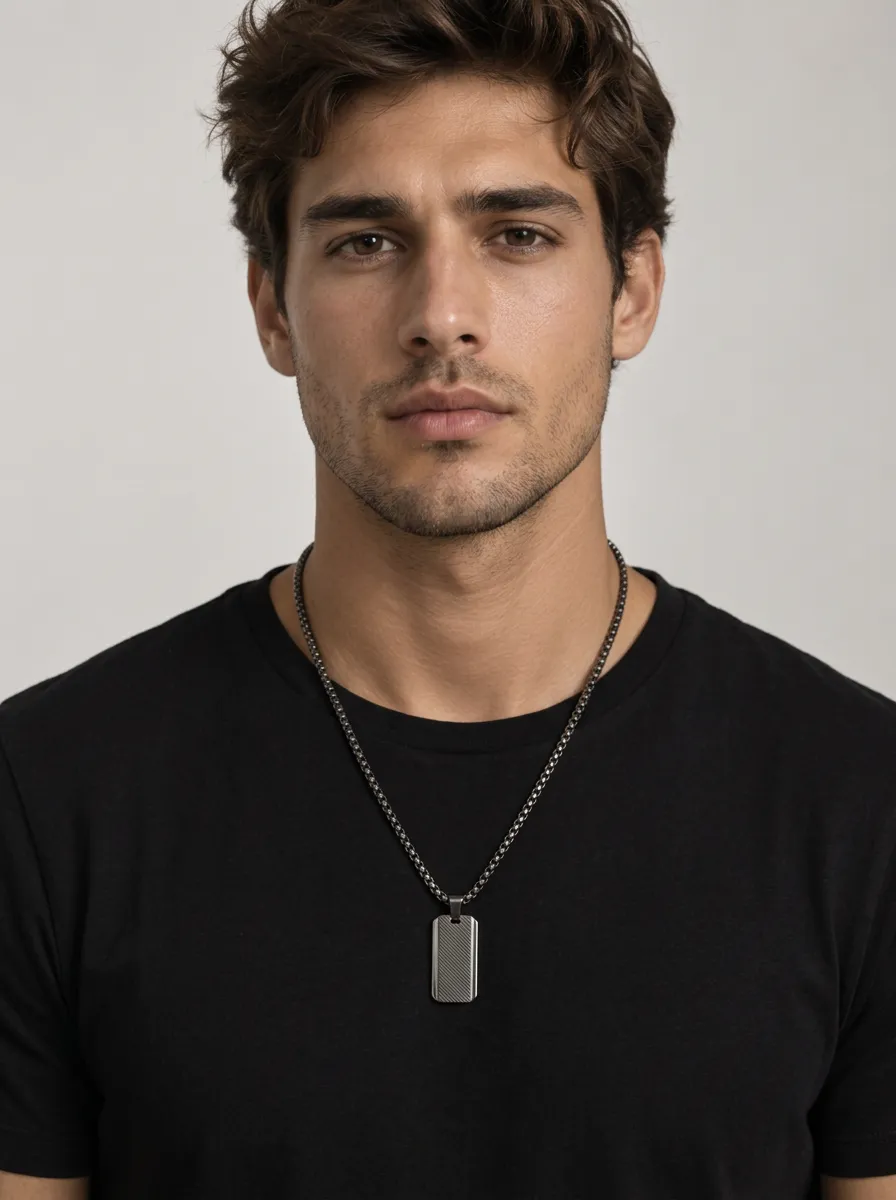 Men's Minimalist Carbon Fiber Texture Dog Tag Pendant Necklace