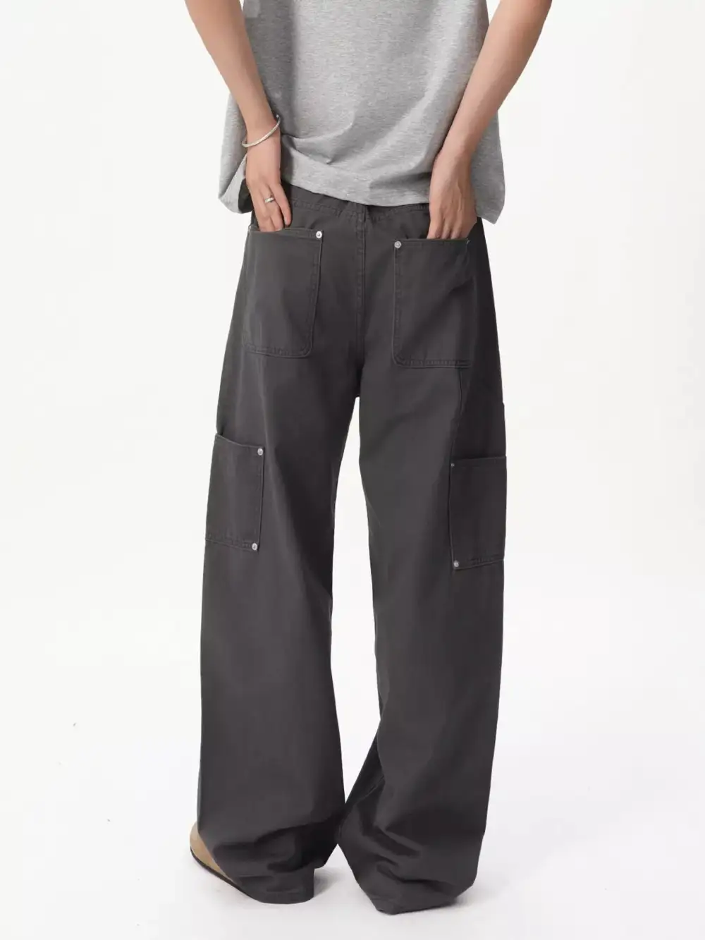 Men's Button Fly Wide Leg Cargo Pants