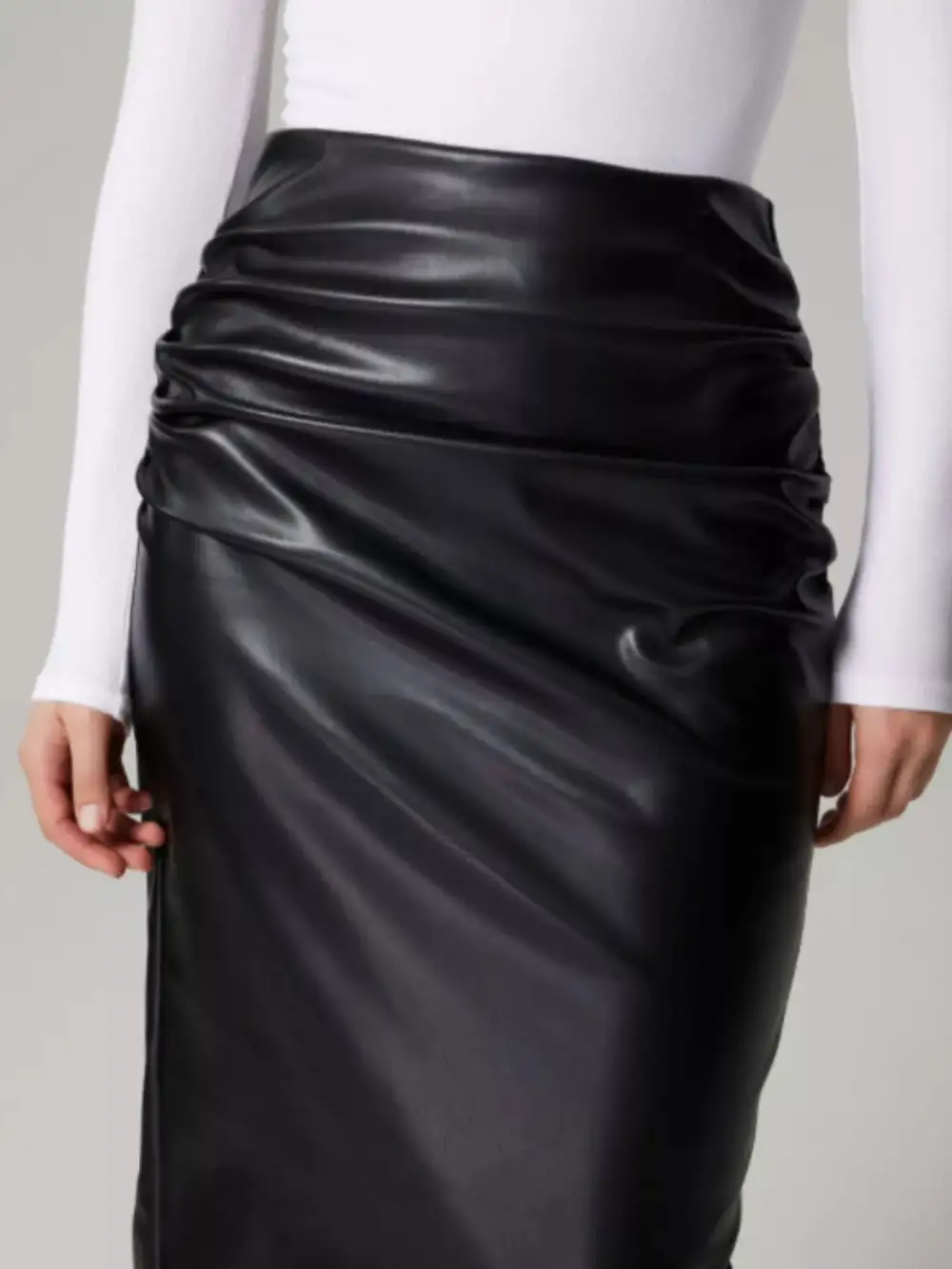 Faux Leather Slit Skirt