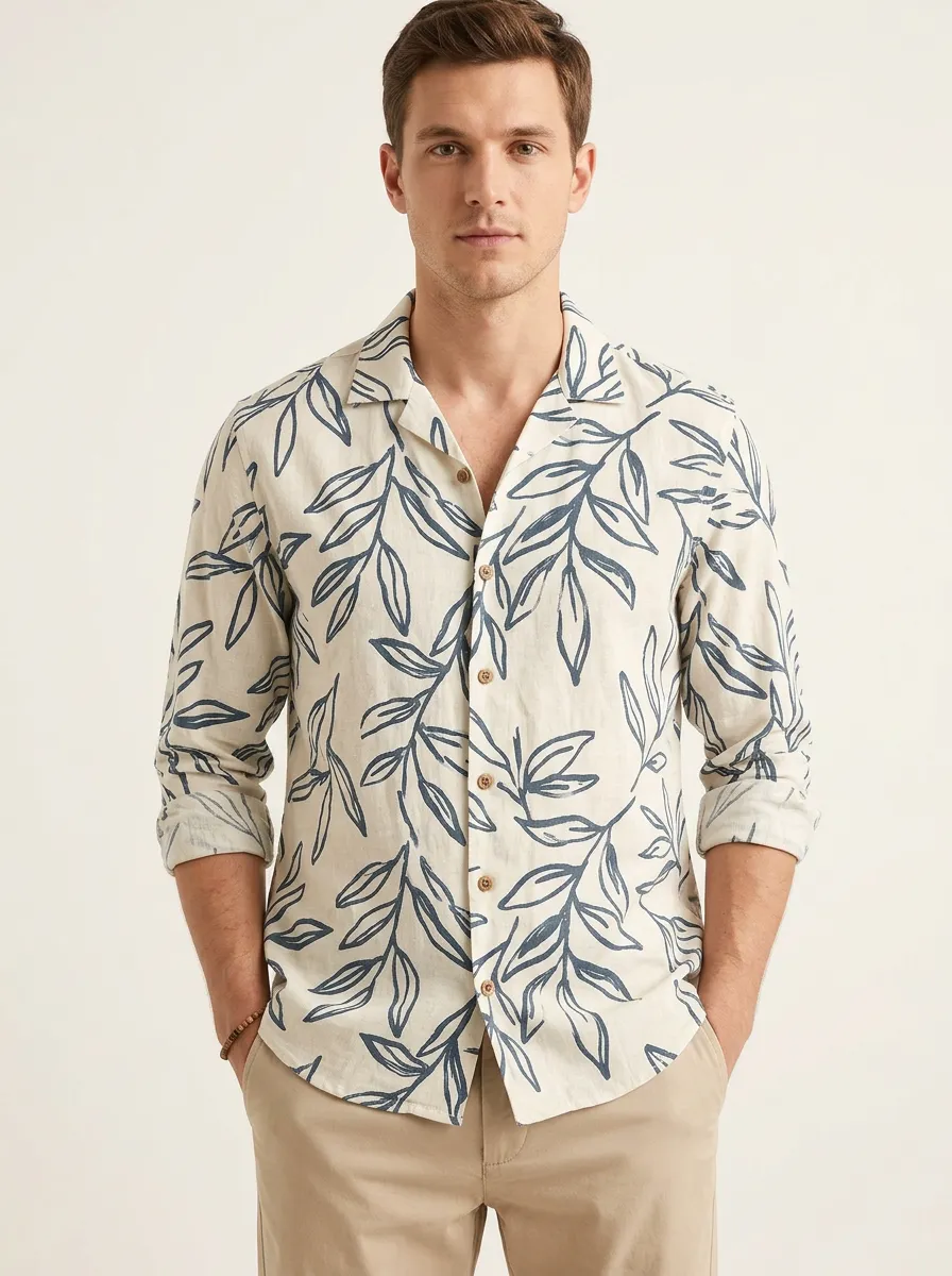 Men's Easygoing Linen Botanical Printed Shirt