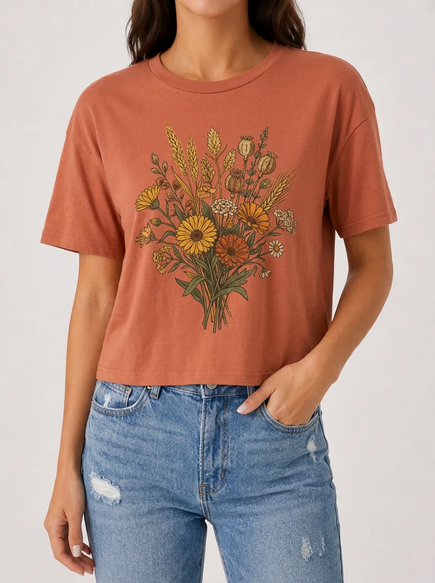 Women's Botanical Nature Lover Wildflower Bouquet Printed T-shirt