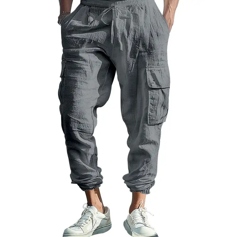 Men's Casual Linen Cargo Waist Pockets Cargo Pants
