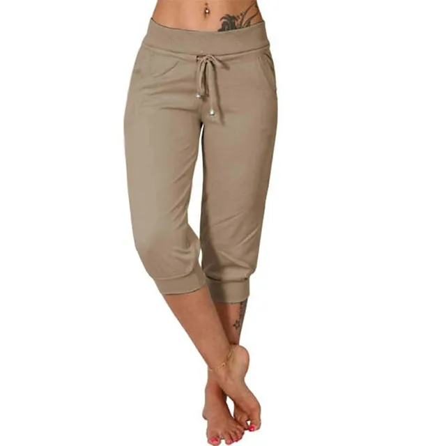 Women's Yoga Pants Drawstring with Pockets Cropped Tummy Control High Waist Yoga Fitness Gym Workout Capri Pants Bottoms Dark Grey Navy Apricot Spandex Sports Activewear High Elasticity Loose Fit