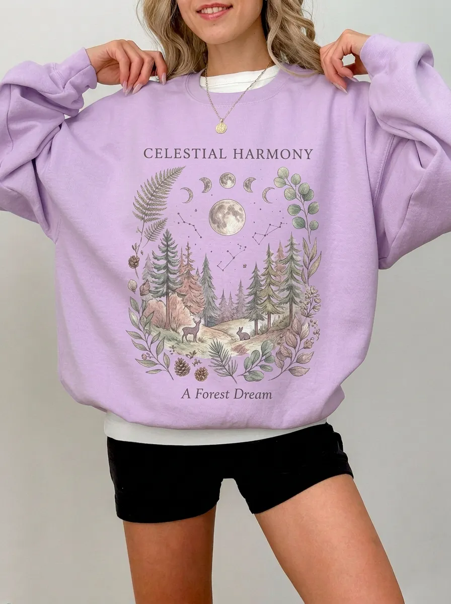 Women's Celestial Forest Moon Graphic Sweatshirt
