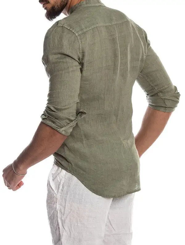 Streamlined Linen Mandarin Collar Shirt