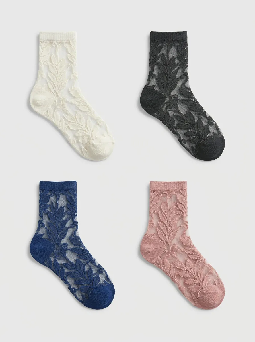 Women's Assorted Floral Lace Crew Socks 4-Pack