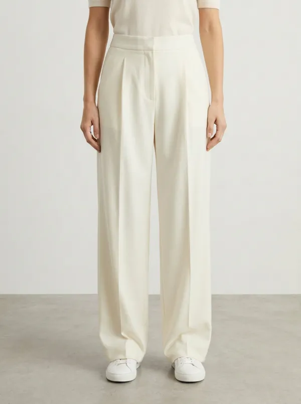 Structured Profile Pleated Wide-Leg Trousers