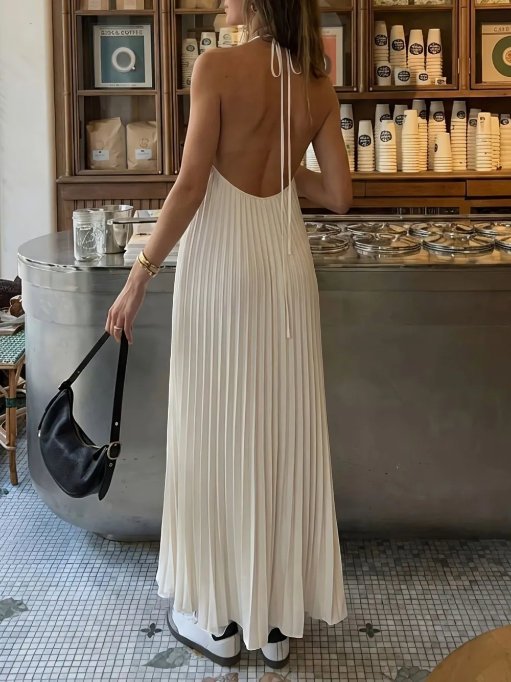 Casual Halter Neck Pleated Maxi Dress