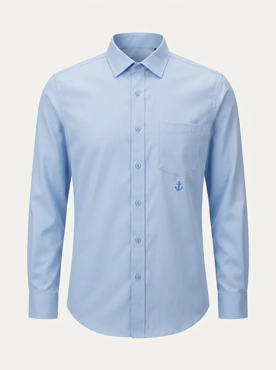 Men's Nautical Anchor Embroidered Non-Iron Cotton Shirt